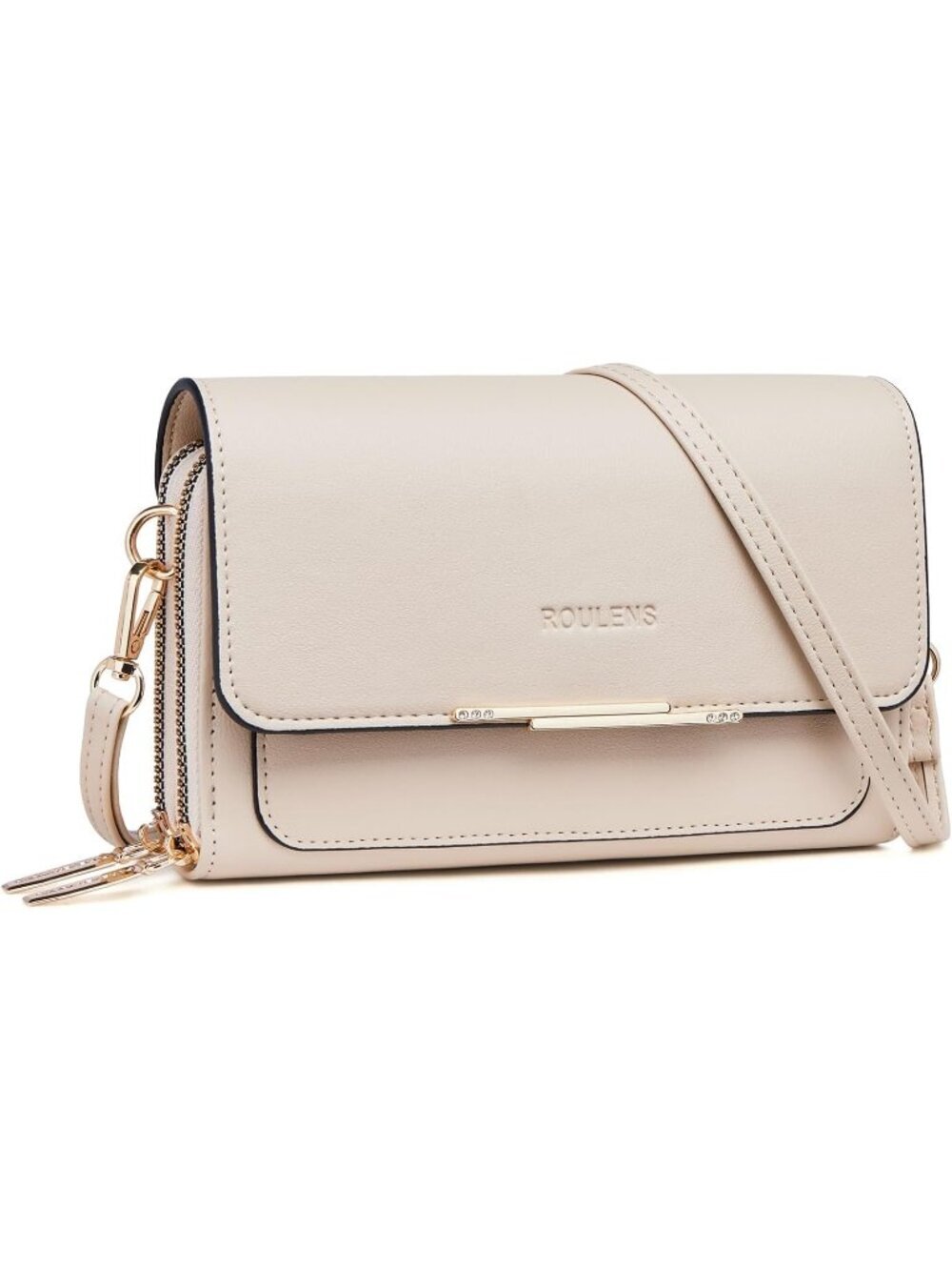 Roulens Women's Beige Pu Leather Small Shoulder Purse with Credit Card Slots
